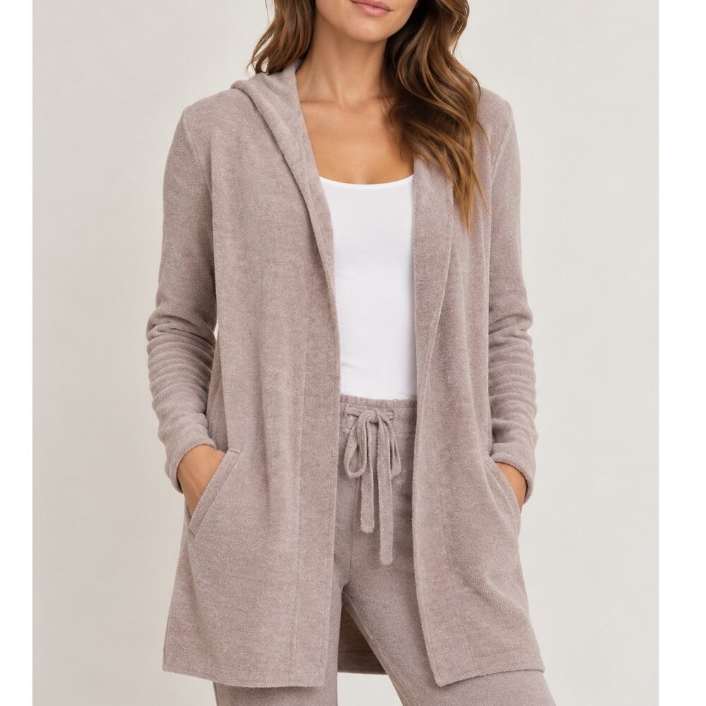 Barefoot Dreams Women's Cozy Chic Ultra Lite Hooded Cardigan Small Gray Lavender